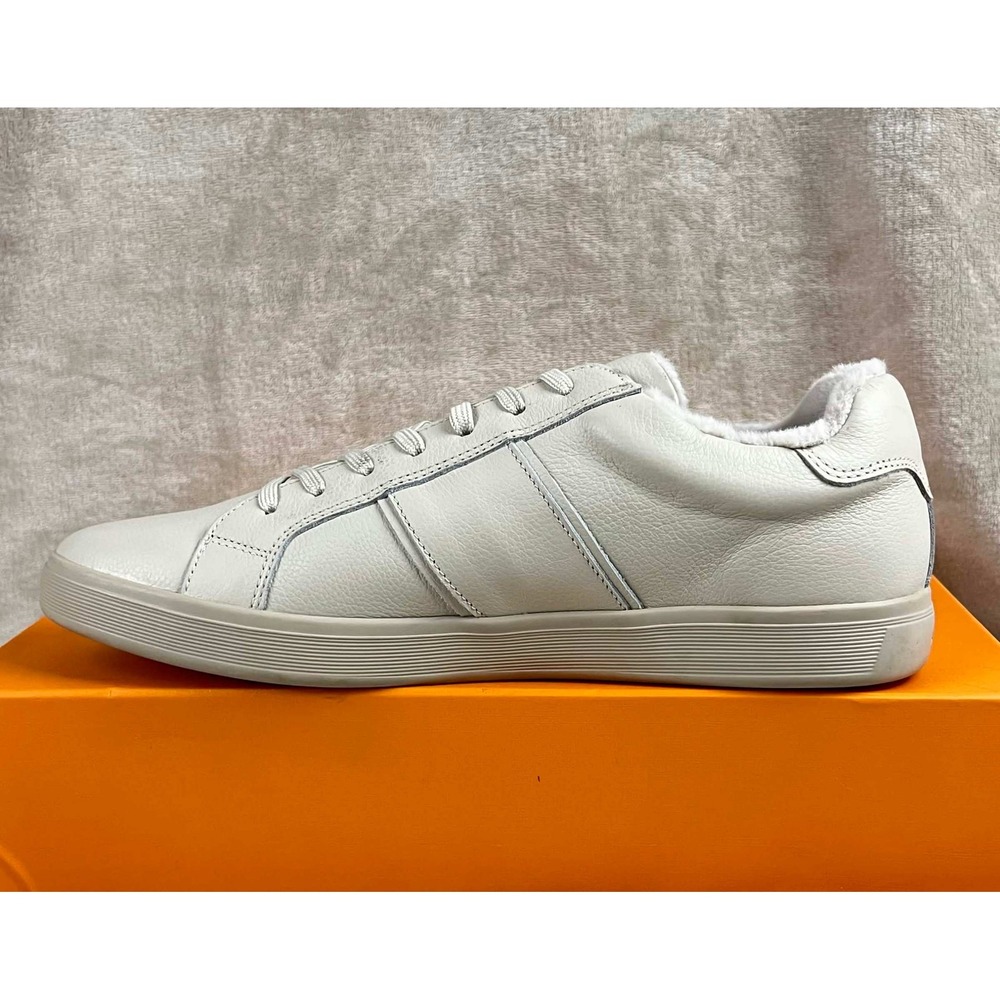 Aldo Mens Leather Faux Fur Lined Sneakers Off White Cream Low Top Shoes Size 9